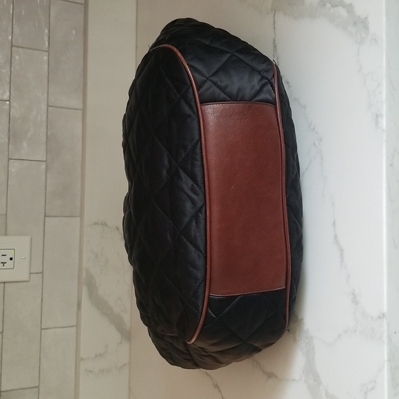 Brahmin Vintage Extra Large Tote Shoulder Bag Black Nylon Brown Leather Trim - Picture 5 of 13